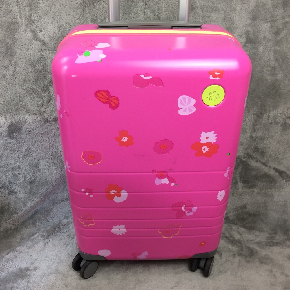 Drunk Elephant x Monos Carry-On Spinner Suitcase Pink Floral Hardshell Luggage